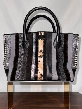 OSPREY LONDON by Graeme Ellisdon Multi-Stripe Exotic Patchwork Leather Tote Bag